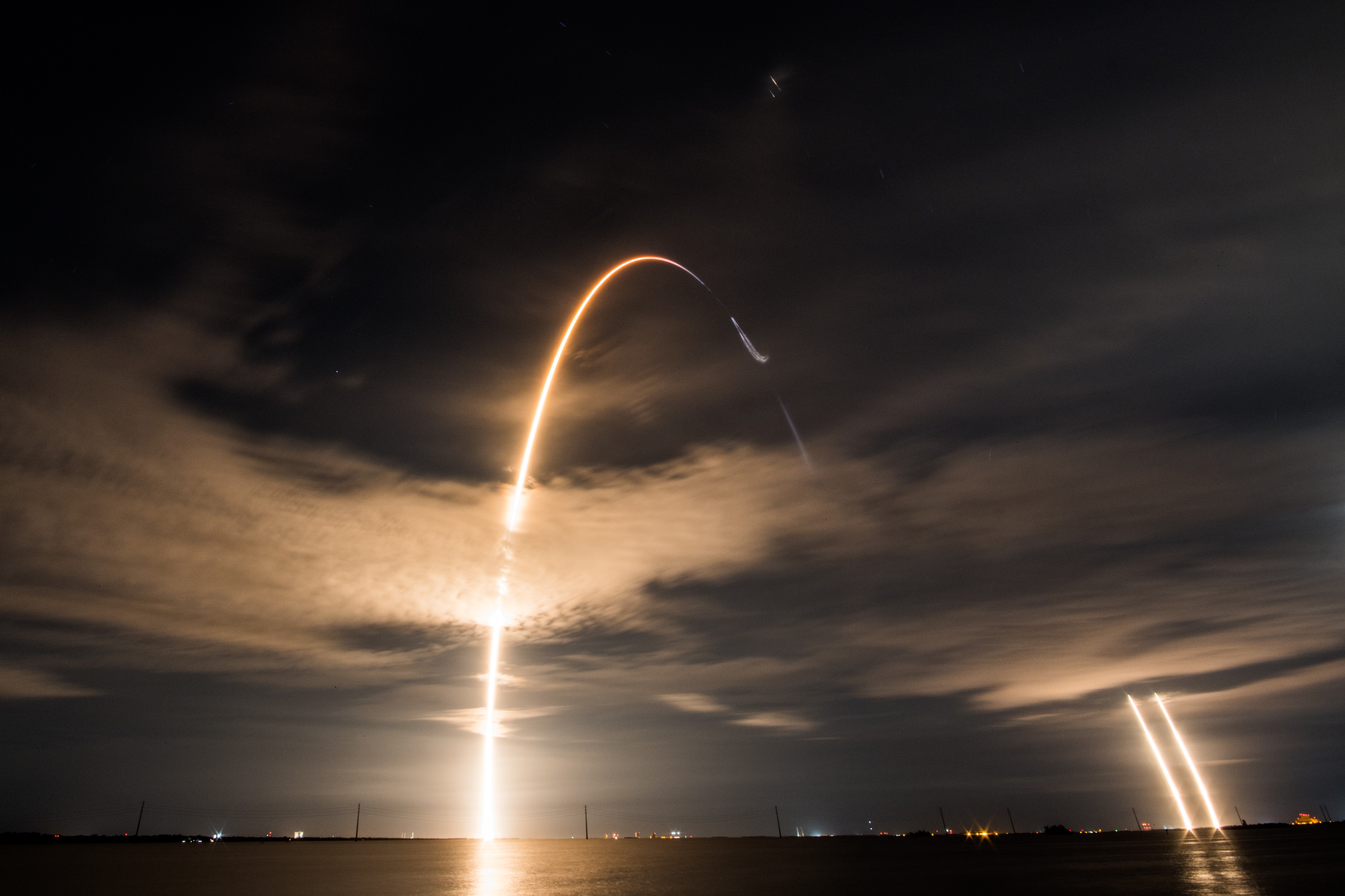 Long exposure photo of the NROL-97 Falcon Heavy Launch.